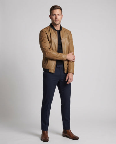 Leichte Herren-Blouson in Lederoptik mit Stehkragen und gemusterter Fütterung Shop Nory