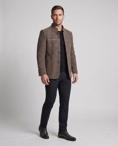 Herrenmantel im Mandarin-Kragen-Stil aus strukturiertem Wollmix mit dekorativer Naht Shop Nory
