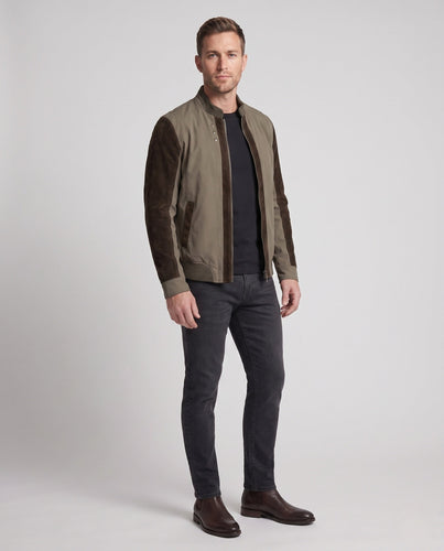 Herren Modernes Hybridfeldjacke mit Stehkragen und kontrastierenden Samtärmeln Shop Nory