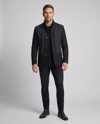 Herren Slim Fit Kurzjacke mit hohem Stehkragen und dekorativer Knopfleiste Shop Nory