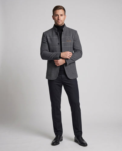 Herren Semi-formal Stehkragen Blazer mit gestepptem Baumwollfutter und aufgesetzten Taschen Shop Nory