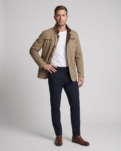 Herren Feldjacke mit Stehkragen aus Baumwollmischung mit kontrastierendem Kragen und Reißverschlusstaschen Shop Nory