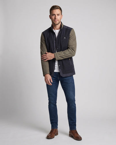 Herren Stehkragen gesteppte Jacke mit Kontrastärmeln aus Mischmaterial Shop Nory