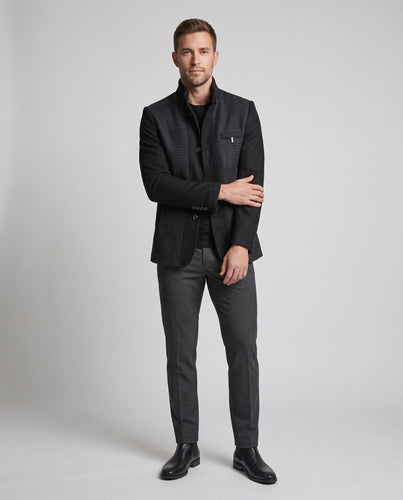 Herren Maßgeschneiderter Kurzer Mantel im Militär-Look mit Stehkragen und verdeckter Knopfleiste Shop Nory
