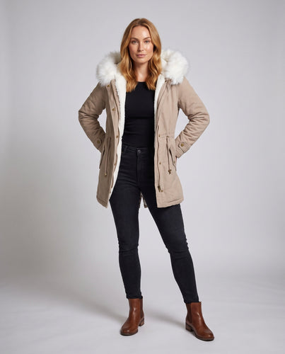 Damen Parka mit übergroßer Faux-Fur-Kapuze und gepolstertem Teddy-Innenfutter Shop Nory