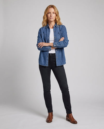 Damen Oversized Denim Shirt Kleid aus Jeansstoff mit Brusttaschen Shop Nory