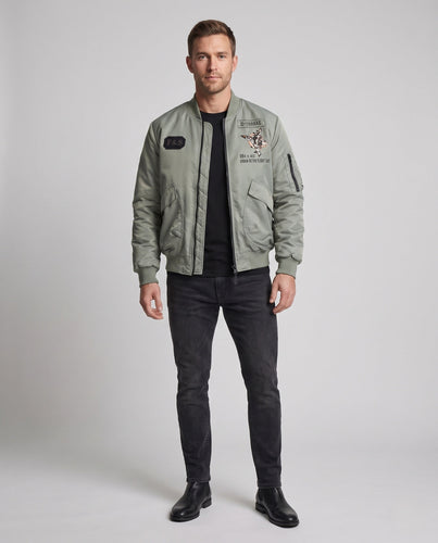Herren Pilot Bomberjacke im Vintage-Fliegerstil mit gestickten Patches und gepolsterter Isolierung