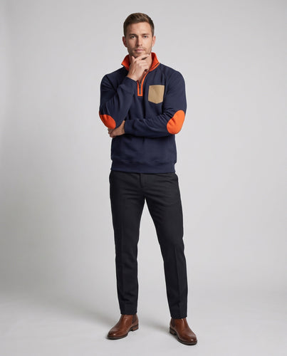 Herren Halbzip Sweatshirt mit Stehkragen, Kontrastdetails & Ellbogenpatches Shop Nory