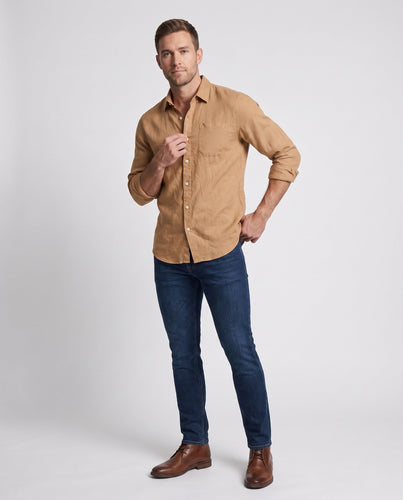 Herren Leinenlook-Hemd aus Baumwollmischung mit Brusttasche und lässiger Passform Shop Nory