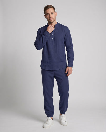 Herren Lagenlook Loungewear-Set mit Stehkragen Henley & elastischen Jogginghosen Shop Nory