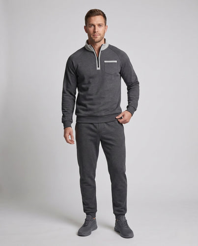 Herren Raglan-Halbzip Sweatshirt mit Stehkragen, Brusttasche mit Klappe und Kontrastbesatz Shop Nory