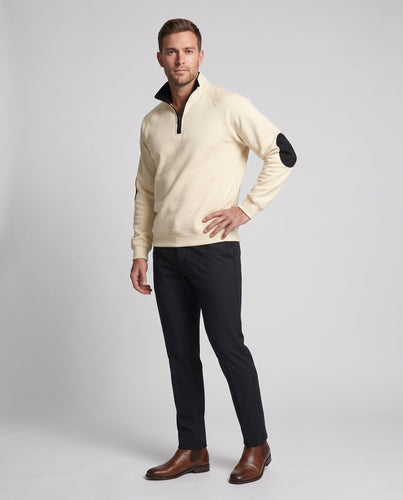 Herren-Sweatshirt mit halbem Reißverschluss, Stehkragen & kontrastierenden Ellbogen-Patches Shop Nory