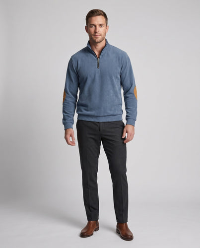 Herren Cordstruktur Halb-Reißverschluss Loungewear Set mit Ellbogenflicken Shop Nory