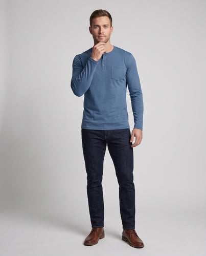 Herren Feine Langarm-Henley mit Brusttasche, Rundhalsausschnitt & Slim Silhouette Shop Nory