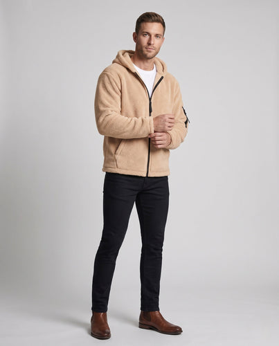 Herren Fleece Hoodie mit durchgehendem Reißverschluss, Kängurutaschen und Taschenärmel Shop Nory