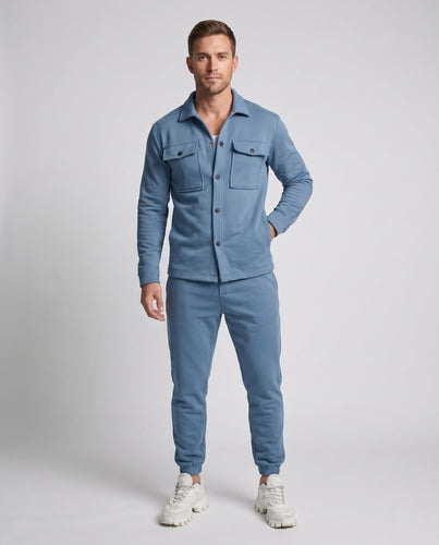 Herren Freizeit-Set Button-Up Overshirt mit Brusttaschen und schmalen Jogginghosen Shop Nory