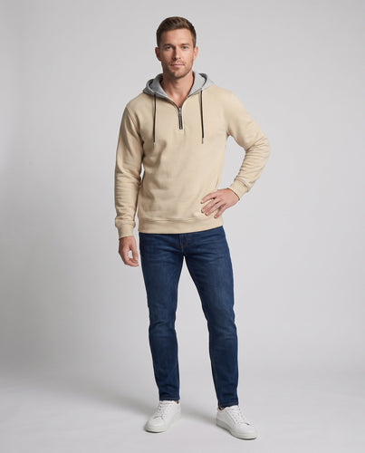 Herren Halbzip-Hoodie aus Sweat mit Kordelzug, Kontrastfutter und gerippten Bündchen Shop Nory