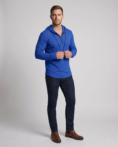 Herren-Half-Zip-Hoodie aus Waffelstrick mit Zugkordel Shop Nory
