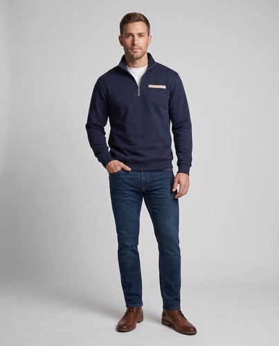 Herren-Half-Zip-Sweatshirt mit Stehkragen, Brusttasche und gerippten Bündchen Shop Nory