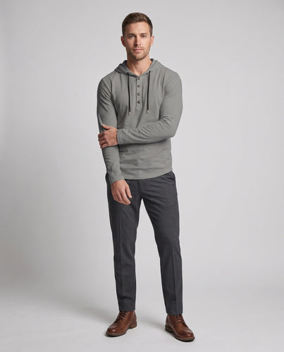 Herren Langarm-Hoodie mit Henley-Knopfleiste und Kordelzug Shop Nory
