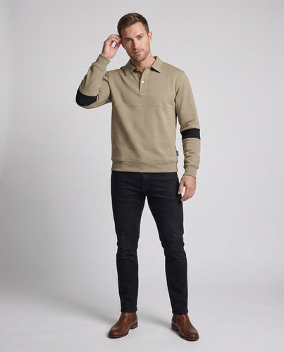 Herren Langarm Polo Sweatshirt im lässigen Look mit Knopfleiste & Kontraststreifen an den Ärmeln Shop Nory