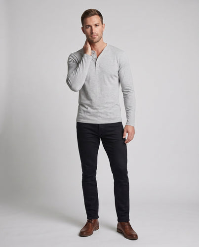 Herren Langarm-Henley-Shirt aus Stretch-Jersey mit Stehkragen & Slim Fit Shop Nory