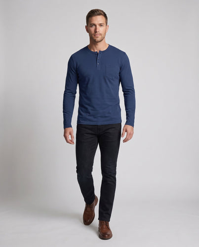 Herren Langarm-Henley-Shirt mit Brusttasche aus Baumwoll-Jersey Shop Nory