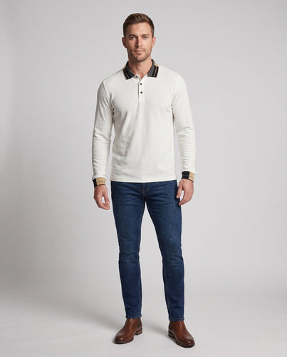 Herren Langarm-Polohemd mit Kontraststreifen am Kragen und an den Bündchen Shop Nory