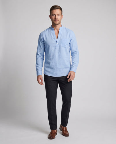 Herren Freizeit Langarm-Henley-Shirt mit kurzem Stehkragen und Brusttasche Shop Nory