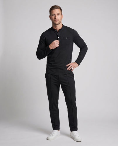 Herren Freizeit Lounge Set aus Baumwollmischung mit Henley-Oberteil, Brusttasche und geraden, lockeren Hosen Shop Nory
