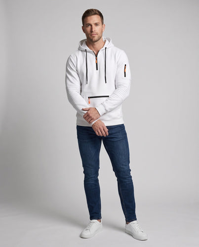 Herren Oversize Fleece Hoodie mit halbem Frontreißverschluss, Reißverschluss-Kängurutasche und Ärmel Tasche Shop Nory