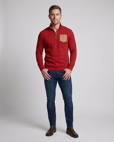 Herren Slim-Fit Halb-Zip Feinstrickpullover mit kontrastiertem Brusttasche Shop Nory