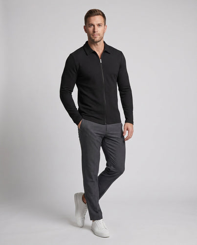 Herren Slim-Fit Halbzip Polohemd mit Kentkragen, Waffelstruktur & Kontrastreißverschluss Shop Nory