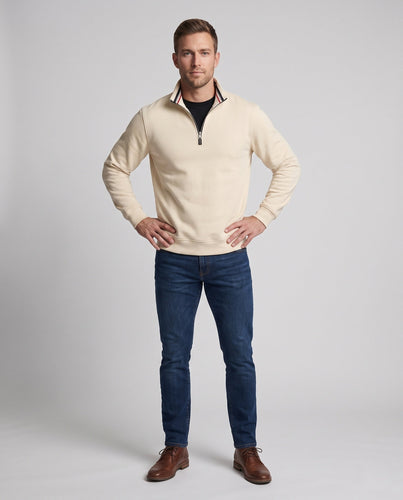 Männer Sport Sweatshirt mit halbem Reißverschluss, gestreiftem Stehkragen und gerippten Bündchen Shop Nory