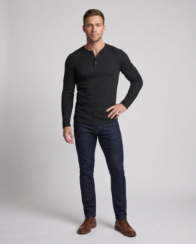Herren Thermo Henley Langarmshirt aus gerippter Strickware mit Knopfleiste Shop Nory