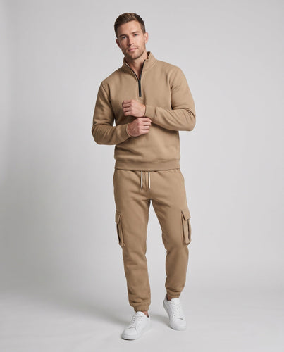 Männer Urban Cargo Lounge Set mit halbem Reißverschluss und Stehkragen, Utility Cargo Joggers und Kordelzug Shop Nory