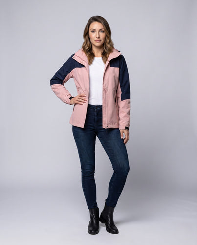 Damen atmungsaktive Softshell-Outdoormantel mit Kapuze und kontrastierenden Einsätzen Shop Nory