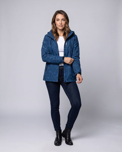 Leichte wasserabweisende Kapuzenjacke für Frauen mit floralem Blattdruck und verstellbarer Kapuze Shop Nory