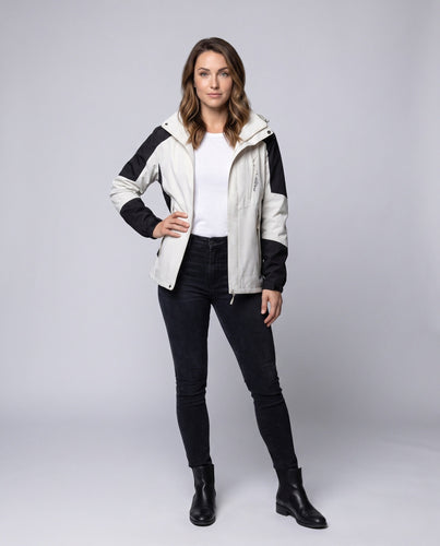 Damen Leichte Wasserdichte Outdoor-Jacke mit Kapuze Atmungsaktive Membran und Verdeckte Reißverschlüsse Shop Nory