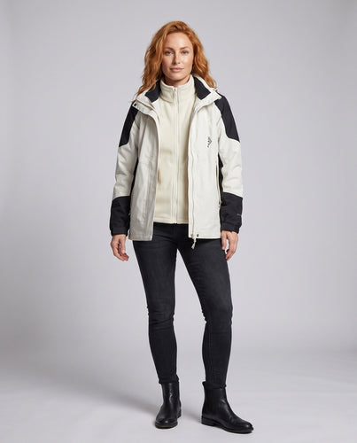Damen wasserdichte zweilagige Outdoor-Jacke mit Kapuze, atmungsaktiver Membran und verstellbarem Saum Shop Nory