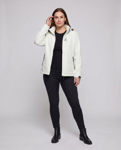 Damen Zwei-Lagen Softshell-Jacke mit abnehmbarer Fleece-Innenlage und verstellbarer Kapuze Shop Nory
