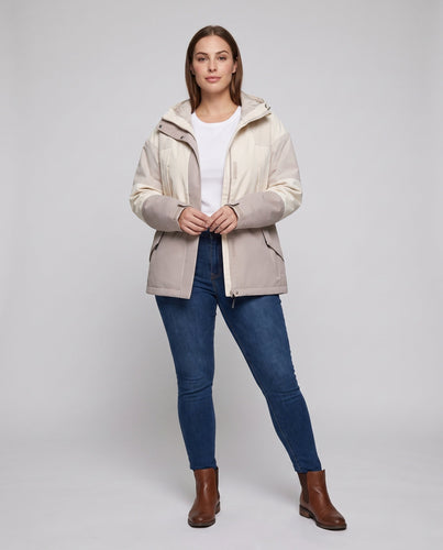 Damen zweilagige wasserdichte Outdoor-Regenjacke mit hohem Stehkragen und verstellbarer Kapuze Shop Nory