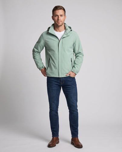 Herren Atmungsaktive Softshell Funktionsjacke mit Verstaubarem Kapuze und Klettverschluss-Manschetten Shop nory