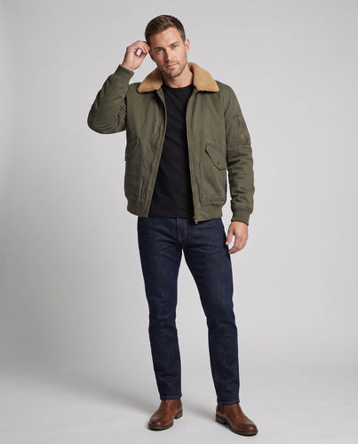 Herren Aviator Bomber aus strapazierfähigem Canvas mit Teddy-Futter und Utility-Tasche am Ärmel Shop nory
