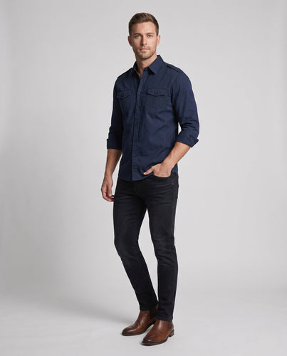 Herren Baumwoll-Übershirt im Feldstil mit Schulterklappen und Brustpatchtaschen Shop nory