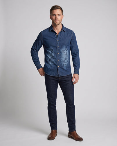 Herren bedruckt Denim-Hemd im Overshirt-Stil mit Knopfleiste und lässiger Passform Shop nory