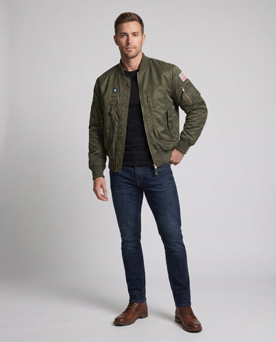 Herren Pilot-Stil Bomberjacke mit Utility-Taschen und gerippten Bündchen Shop Nory