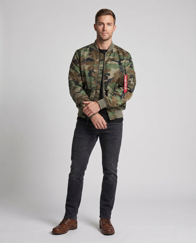 Herren Camouflage-Bomberjacke im Pilotenstil mit Armtasche und gerippten Bündchen Shop nory