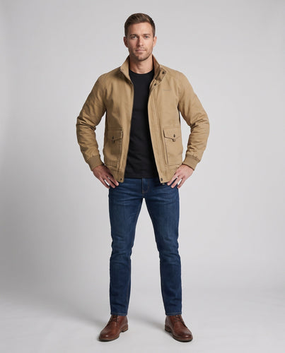 Herren Canvas-Blouson mit gerippten Bündchen, verdecktem Frontreißverschluss und Camouflage-Futter Shop nory