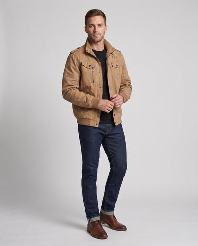 Herren Canvas Feldjacke im Militärlook mit Stehkragen, Schulterklappen und Brustklapptaschen Shop nory